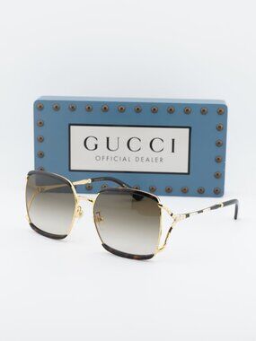 Gucci GG0593SK 002 Square Sunglasses - Havana & Gold / Brown